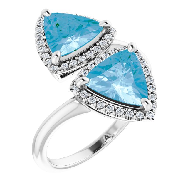 14K White Natural Swiss Blue Topaz & 1/5 CTW Natural Diamond Ring